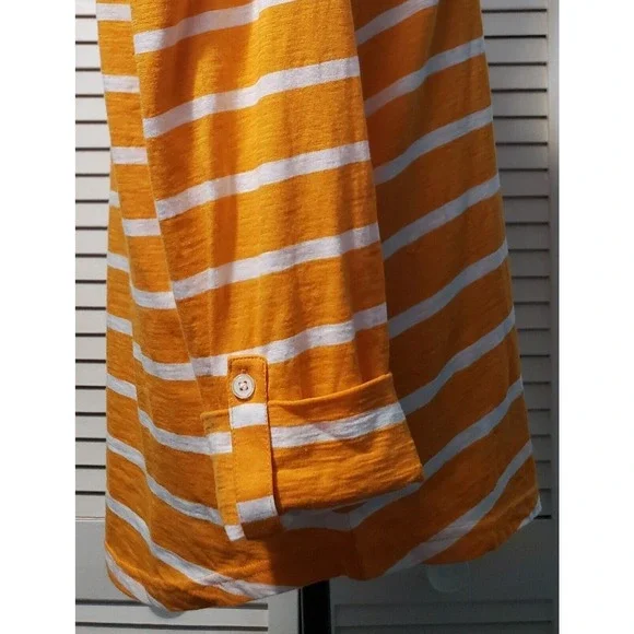 Caribbean Joe Roll Tab Shirt Women's Large Orange Striped V-Neck Long Sleeve Top - Picture 5 of 12